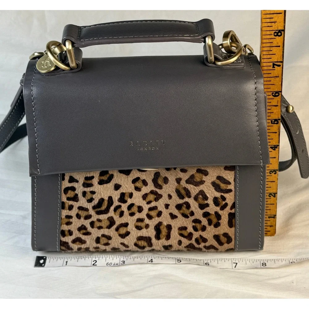 Radley London Gray Leather Leopard Haircalf Crossbody Satchel Bag